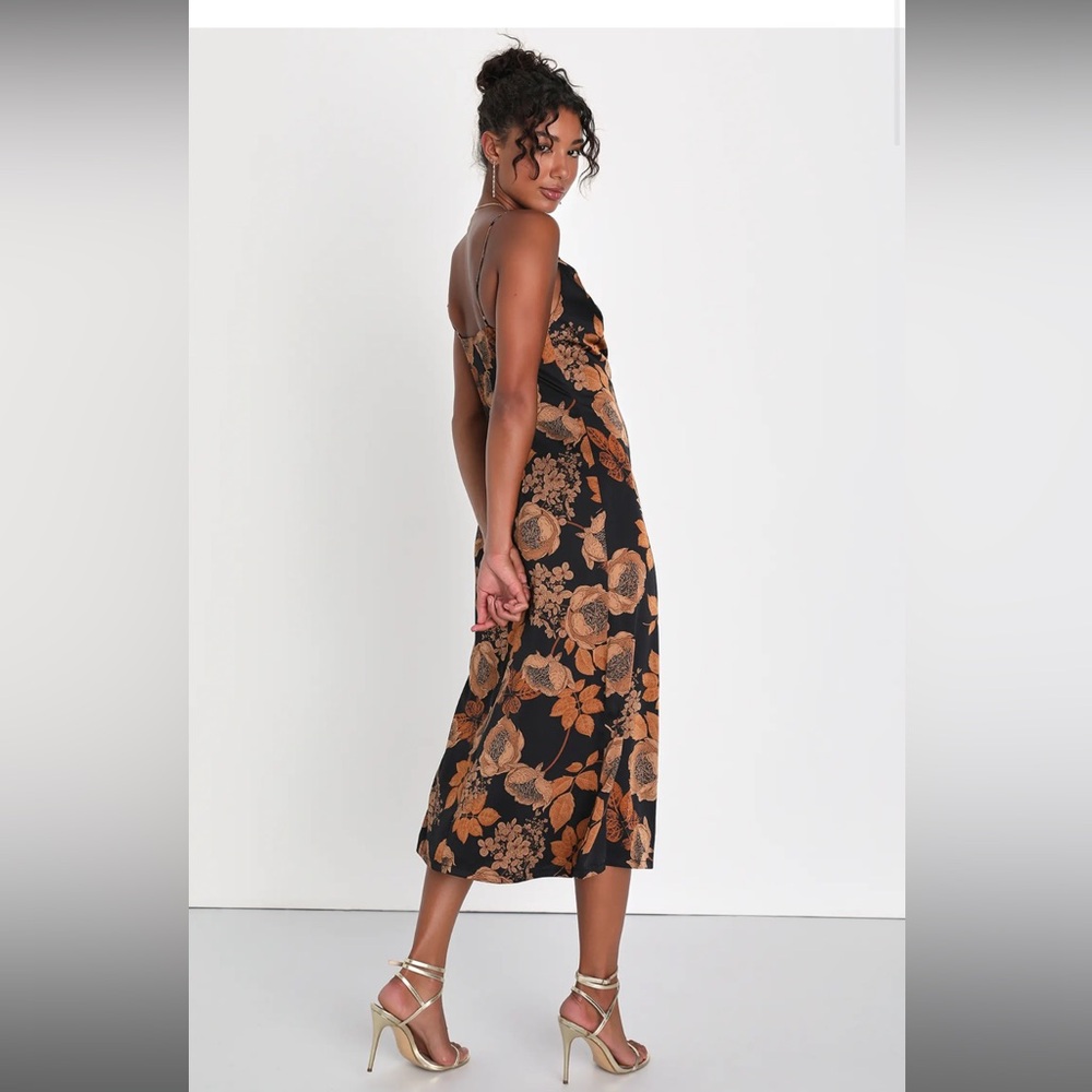 *NEW* Lulus Floral Satin Cowl Neck Slip Midi Dress